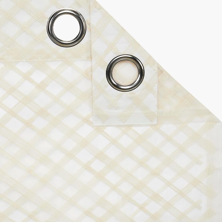 PORTICO Reflections White Checked Semi-Sheer Door Curtain - 130x225cm - Set of 2