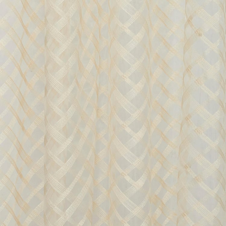 PORTICO Reflections White Checked Semi-Sheer Door Curtain - 130x225cm - Set of 2