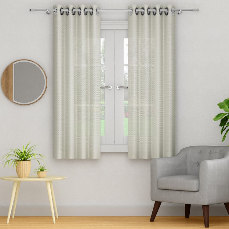 PORTICO Reflections Curtains White Printed Window Curtains - 130 x 160 cm - Set Of 2