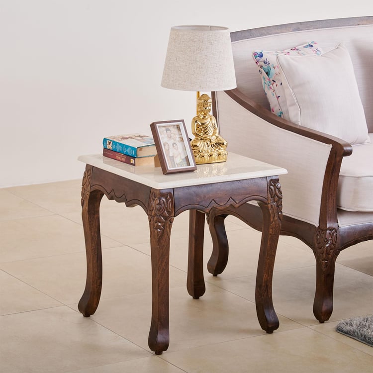 Victoria Marble Top End Table - Brown