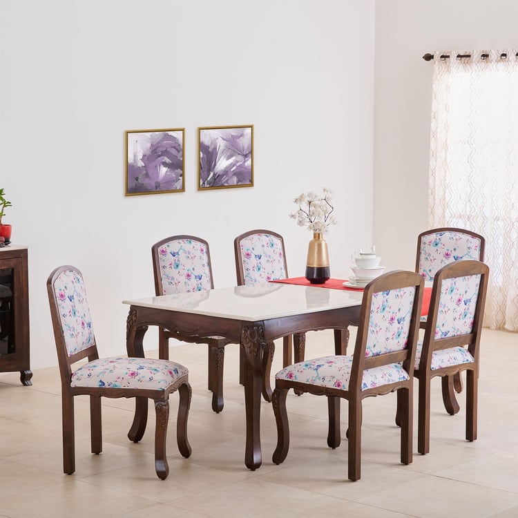 Victoria Marble Top 6-Seater Dining Table - Brown