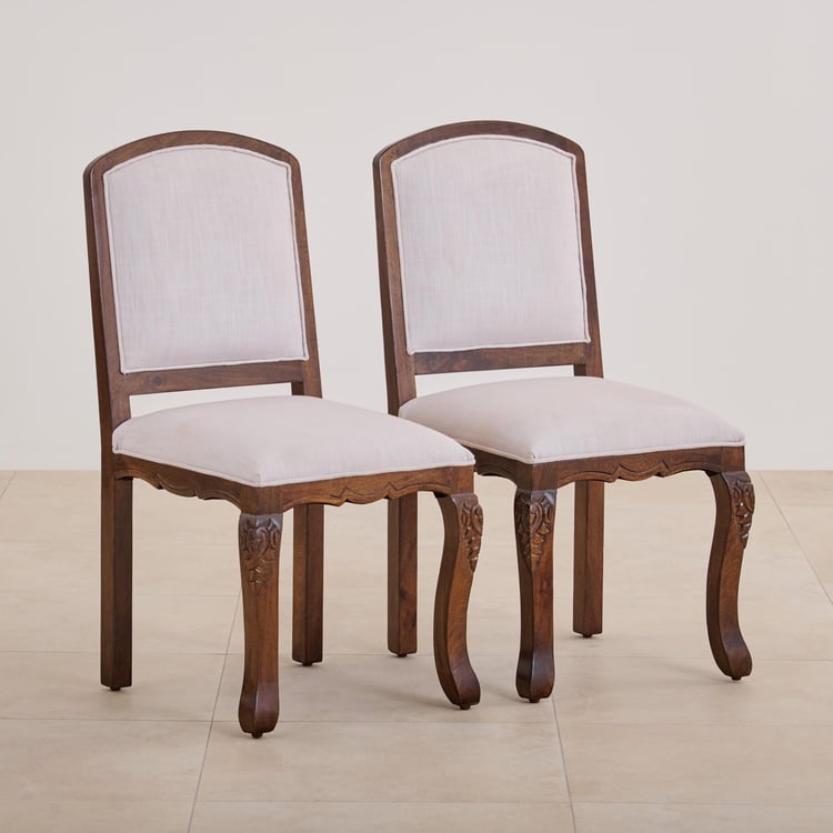 Victoria Set of 2 Fabric Dining Chairs - Brown and White