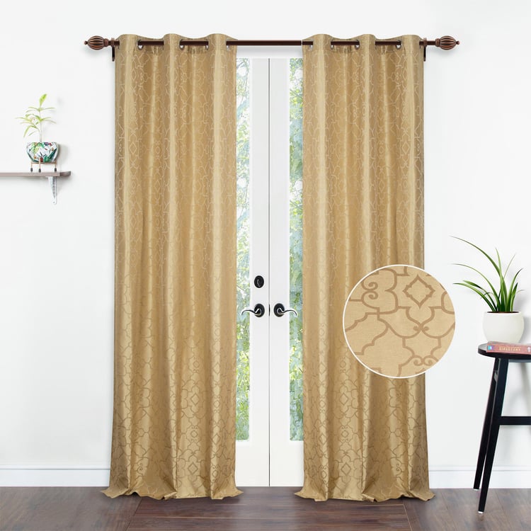 DECO WINDOW Jacquard Beige Printed Door Curtains - 24x29cm - Set of 2