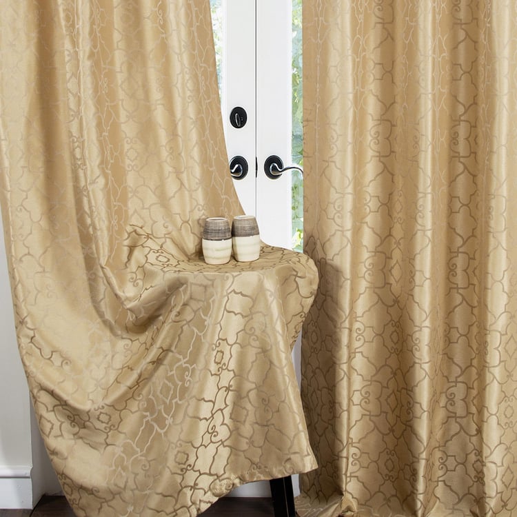 DECO WINDOW Jacquard Beige Printed Door Curtains - 24x29cm - Set of 2