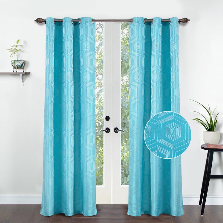 DECO WINDOW Jacquard Blue Printed Door Curtains - 29x24cm - Set of 2