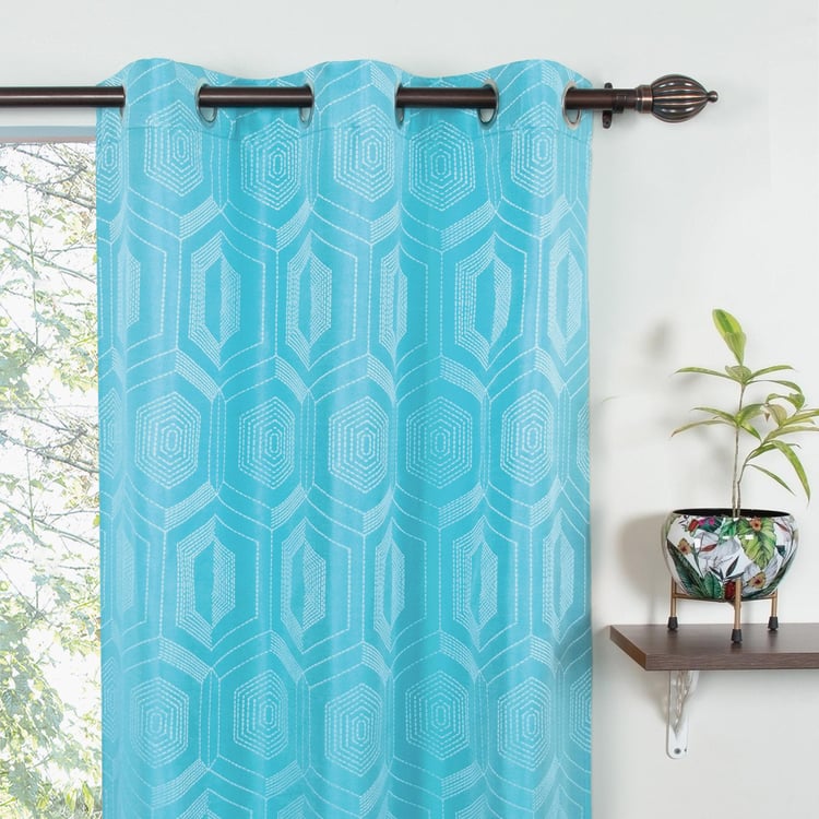 DECO WINDOW Jacquard Blue Printed Door Curtains - 29x24cm - Set of 2