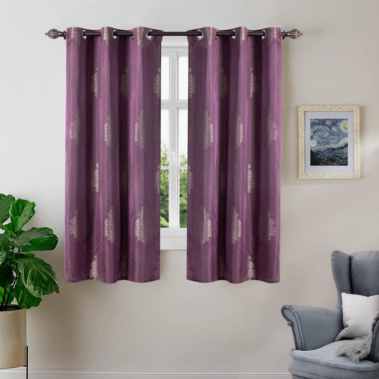 DECO WINDOW Jacquard Purple Printed Window Curtains - 25x24cm - Set Of 2