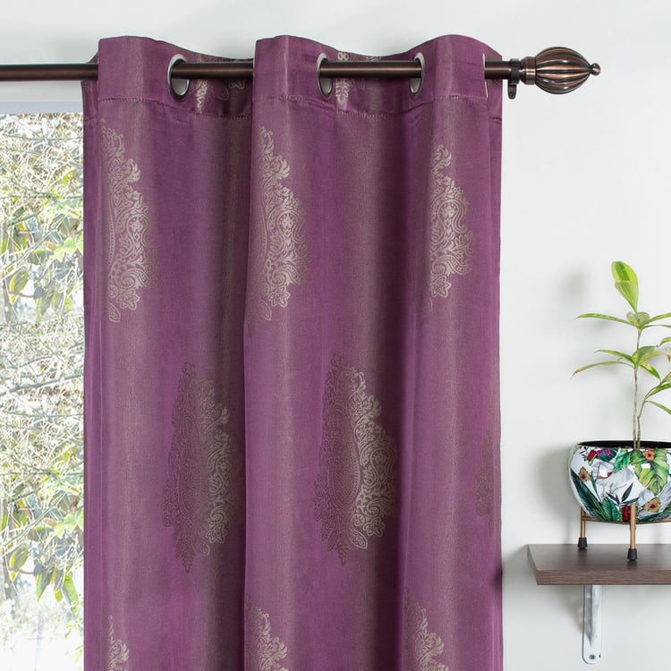 DECO WINDOW Jacquard Purple Printed Window Curtains - 25x24cm - Set Of 2