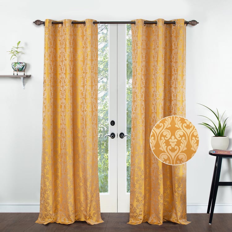 DECO WINDOW Jacquard Yellow Printed Door Curtain - 36.5 x 30 cm - Set Of 2