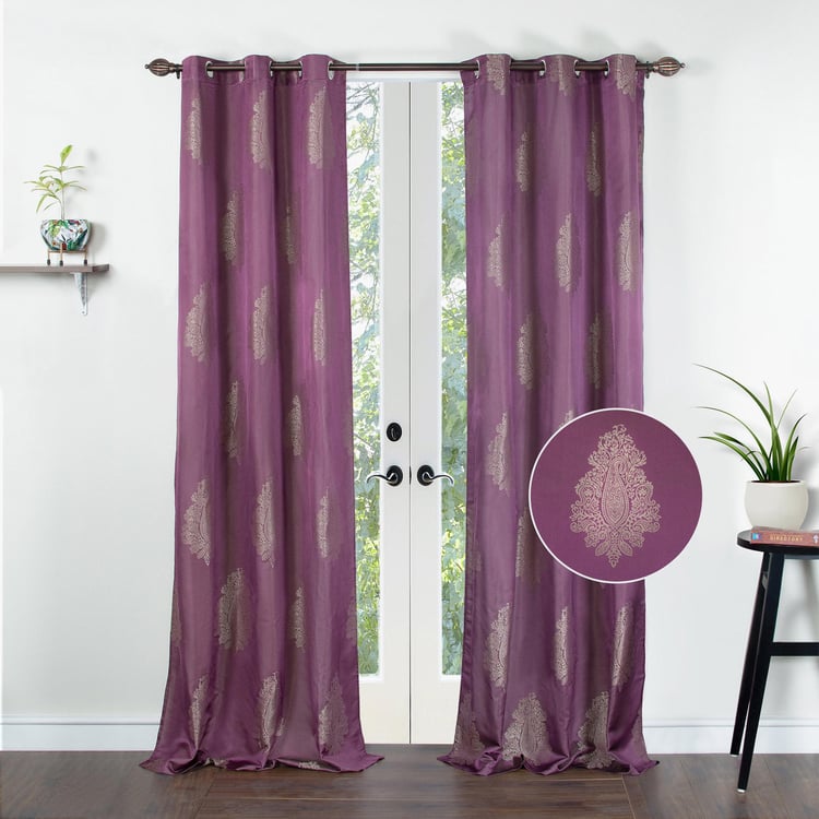 DECO WINDOW Jaquard Purple Printed Semi-Blackout Door Curtains - 36x30 cm - Set of 2