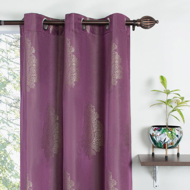 DECO WINDOW Jaquard Purple Printed Semi-Blackout Door Curtains - 36x30 cm - Set of 2