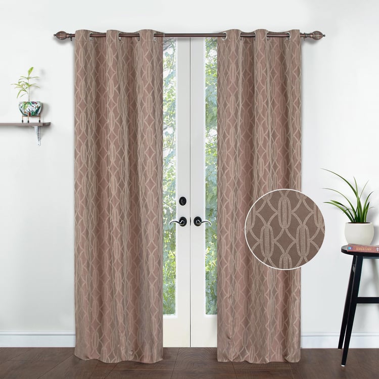 DECO WINDOW Jacquard Brown Printed Door Curtains - 36.5x30cm - Set of 2