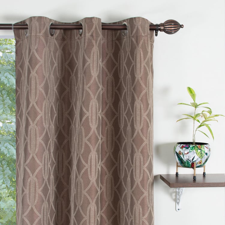 DECO WINDOW Jacquard Brown Printed Door Curtains - 36.5x30cm - Set of 2