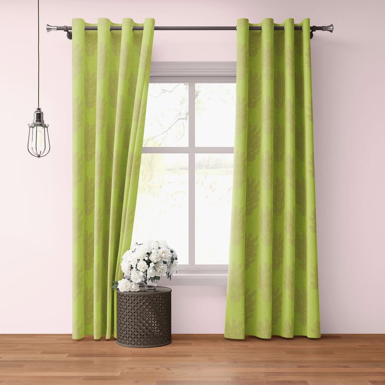 DECO WINDOW Jacquard Green Printed Door Curtains - 36.5x30cm - Set Of 2