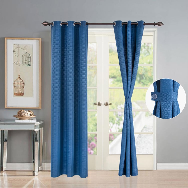 DECO WINDOW Dobby Blue Printed Door Curtains - 24x29cm - Set of 2