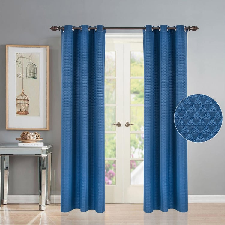 DECO WINDOW Dobby Blue Printed Door Curtains - 24x29cm - Set of 2