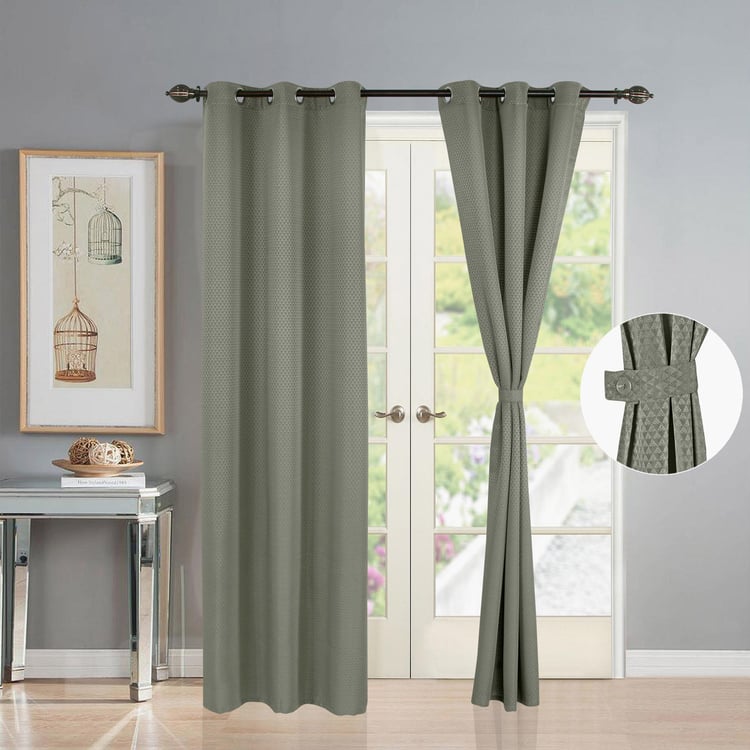 DECO WINDOW Dobby Grey Printed Door Curtains - 24x29cm - Set of 2