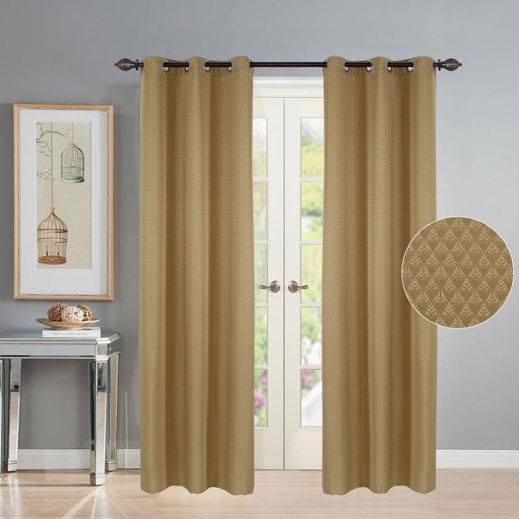 DECO WINDOW Dobby Beige Printed Door Curtains - 24x29cm - Set of 2