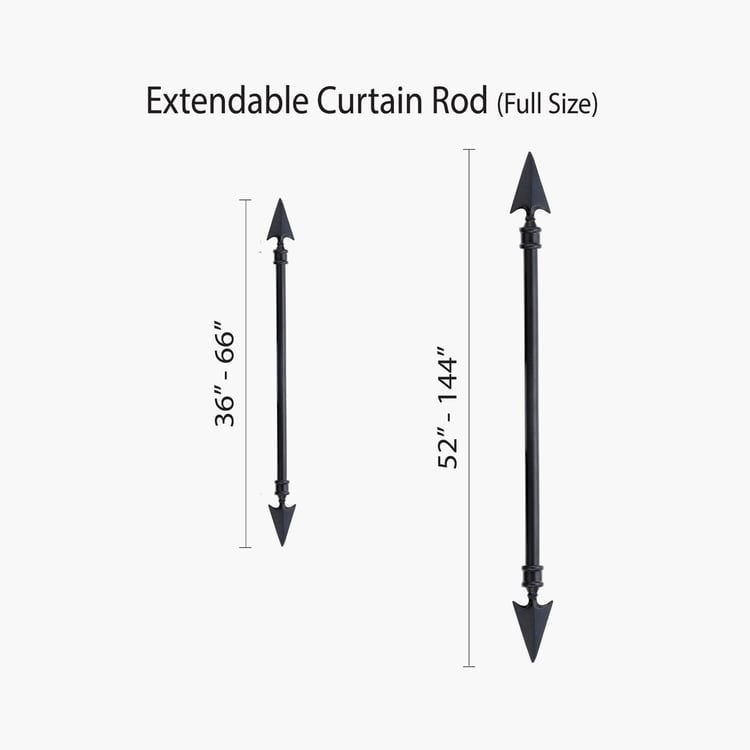 DECO WINDOW Flat Arrow Black Metal Extendable Curtain Rod - 304 cm x 190 cm