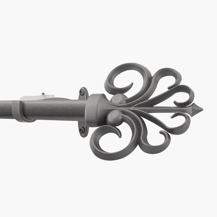DECO WINDOW Fashion Grey Metal Extendable Curtain Rod with Hooks - 144x12.5x7.5cm