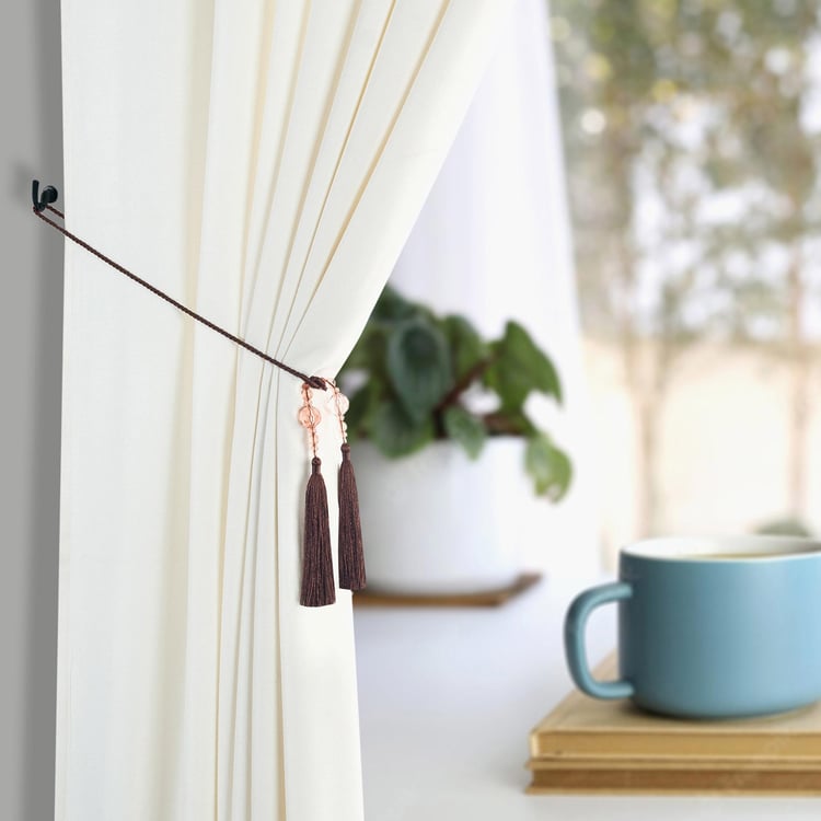 DECO WINDOW Brown Beaded Tassel Curtain Tieback - 2 Pcs