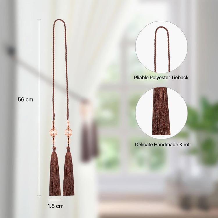 DECO WINDOW Brown Beaded Tassel Curtain Tieback - 2 Pcs