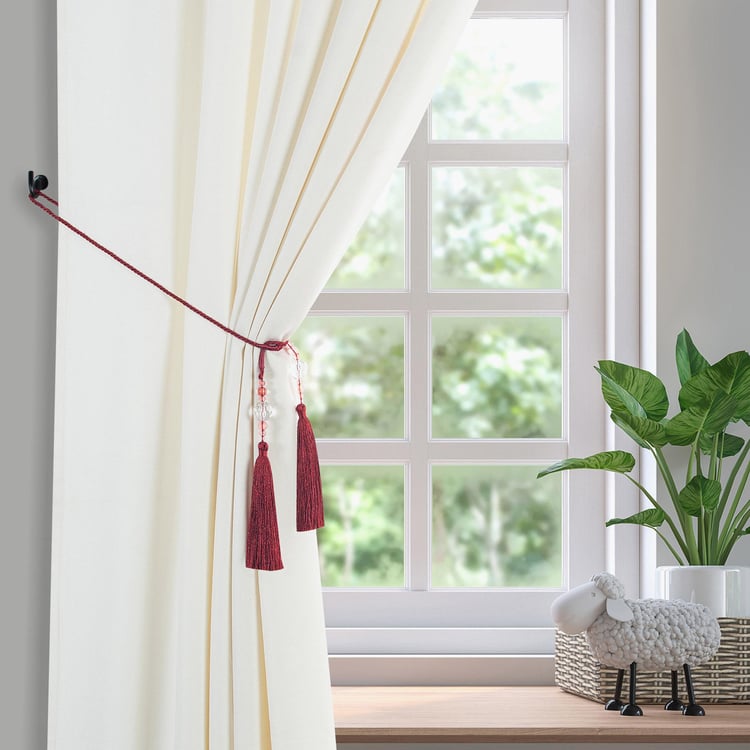 DECO WINDOW Red Beaded Tassel Curtain Tieback String - 2 Pcs
