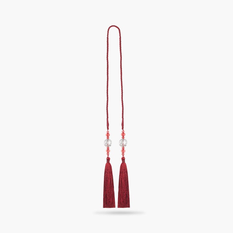 DECO WINDOW Red Beaded Tassel Curtain Tieback String - 2 Pcs