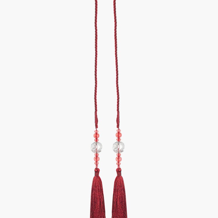 DECO WINDOW Red Beaded Tassel Curtain Tieback String - 2 Pcs