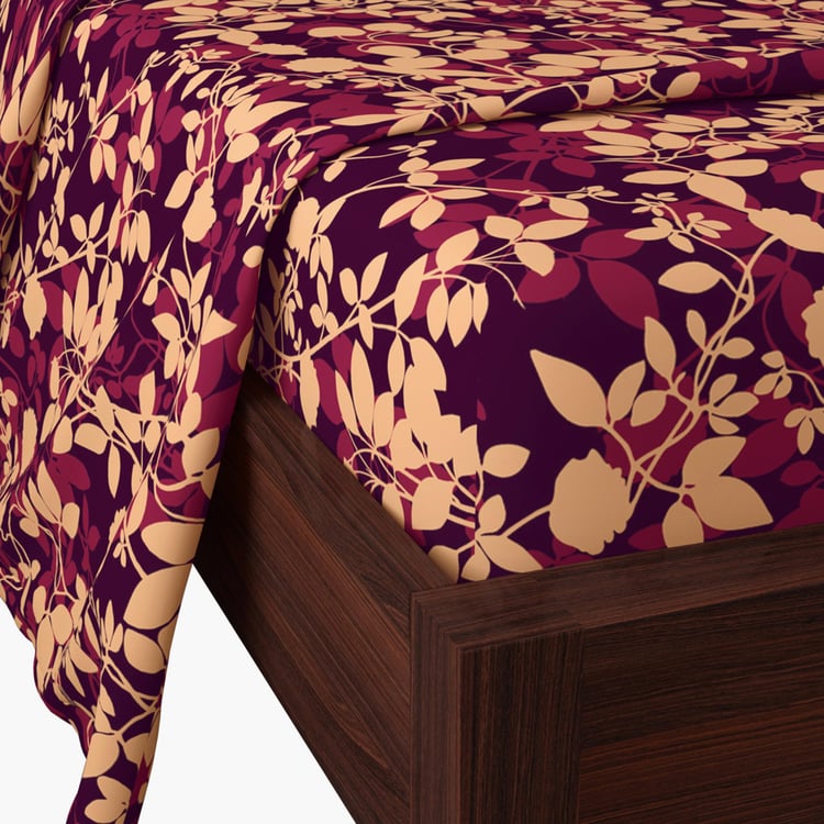 PORTICO Floral Romance Purple Printed Cotton King Fitted Sheet Set - 182 x 198 cm - 3Pcs