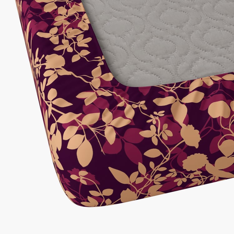 PORTICO Floral Romance Purple Printed Cotton King Fitted Sheet Set - 182 x 198 cm - 3Pcs