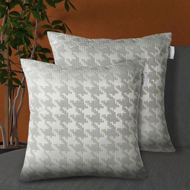 PORTICO Lotus Grey Printed Cushion Covers - 40x40cm - Set of 2