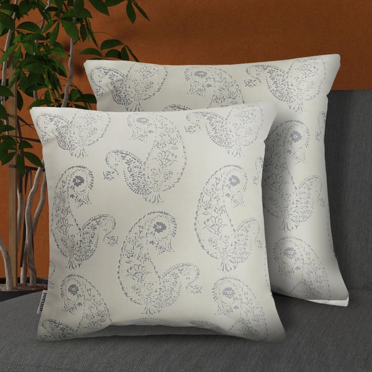 PORTICO Lotus Grey Printed Cushion Covers - 40x40cm - Set of 2