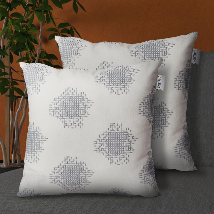 PORTICO Lotus Blue Embroidered Cushion Covers - 40x40cm - Set of 2