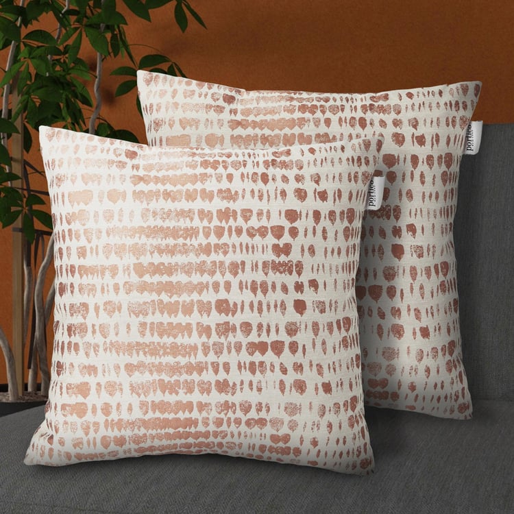 PORTICO Lotus White Printed Square Cushion Cover - 40x40cm - Set of 2