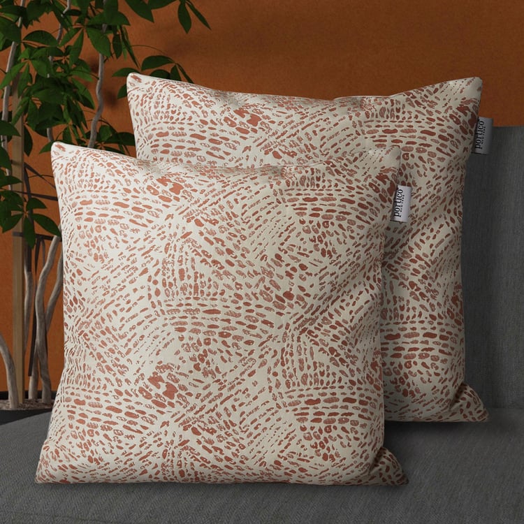 PORTICO Lotus White Printed Square Cushion Cover - 40x40cm - Set of 2