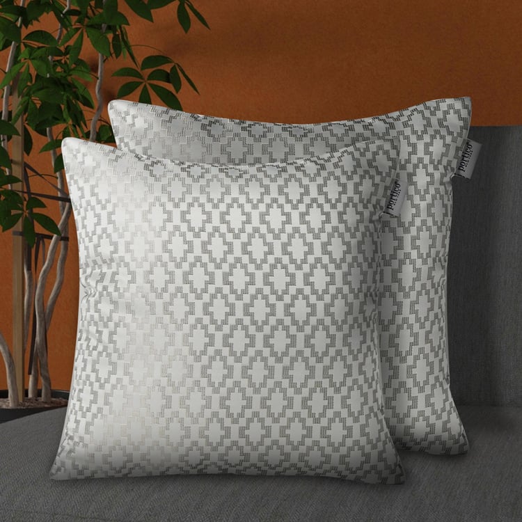 PORTICO Lotus White Textured Square Cushion Cover - 40x40cm - Set of 2