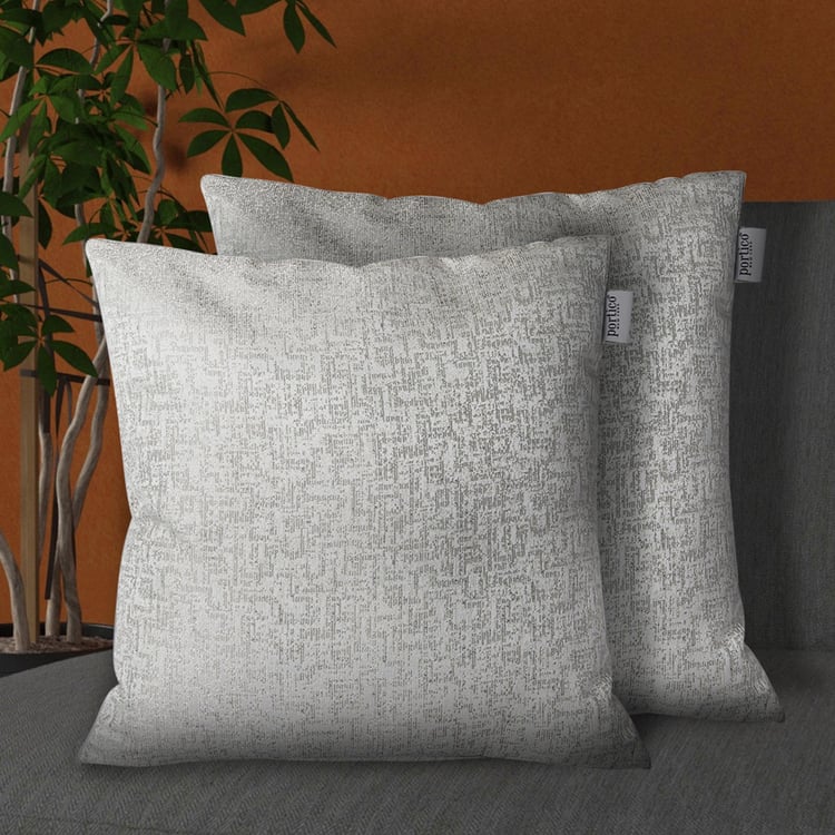 PORTICO Lotus White Textured Square Cushion Cover - 40x40cm - Set of 2
