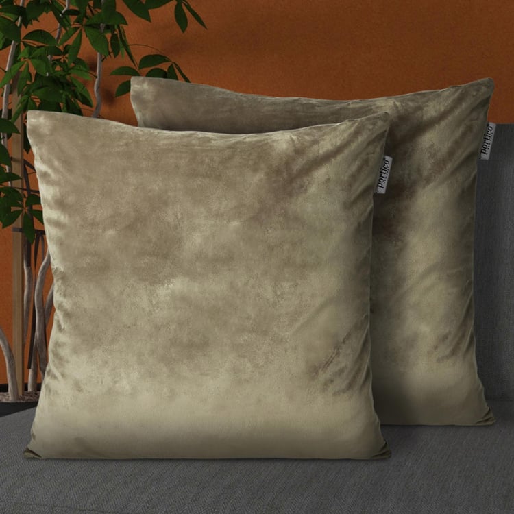 PORTICO Neeta Lulla Brown Solid Cushion Cover - 40x40cm - Set of 2