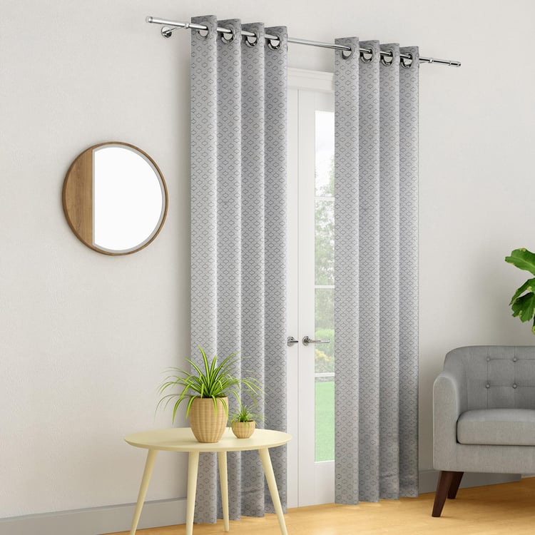 PORTICO Sketch Curtains Grey Printed Door Curtains - 130x225cm - Set of 2