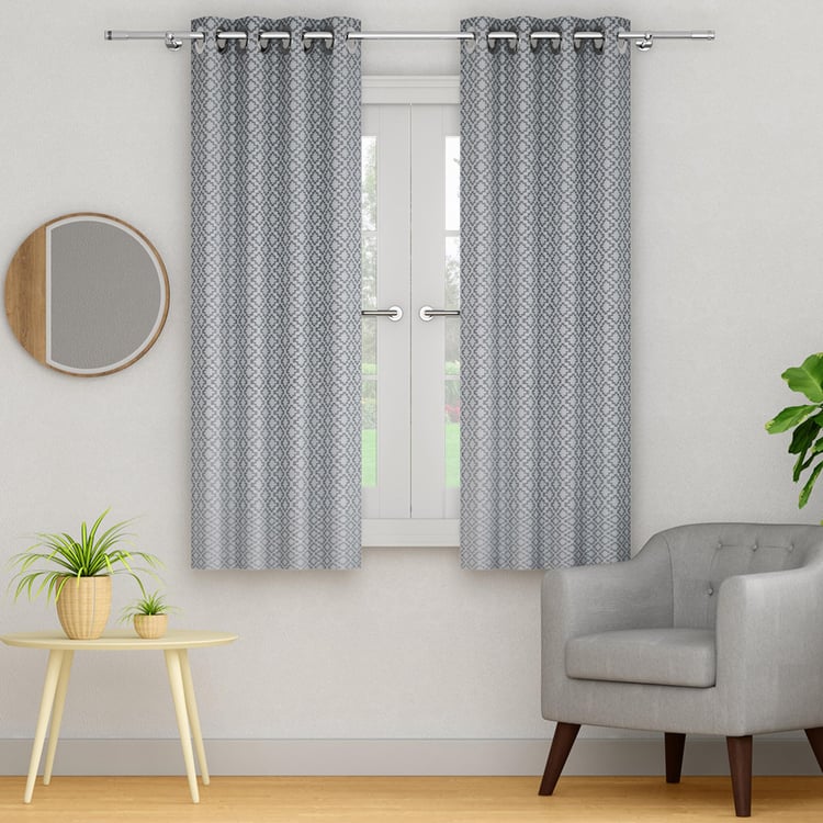 PORTICO Sketch Curtains Grey Printed Window Curtains - 130 x 160 cm - Set Of 2