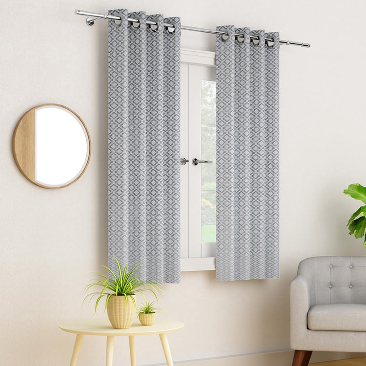 PORTICO Sketch Curtains Grey Printed Window Curtains - 130 x 160 cm - Set Of 2