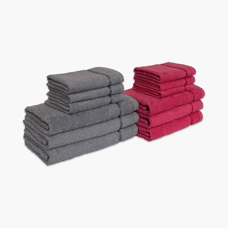 SPACES Seasons Best Qd Cotton Hand & Face Towels, Grey & Coral - 71x41 cm