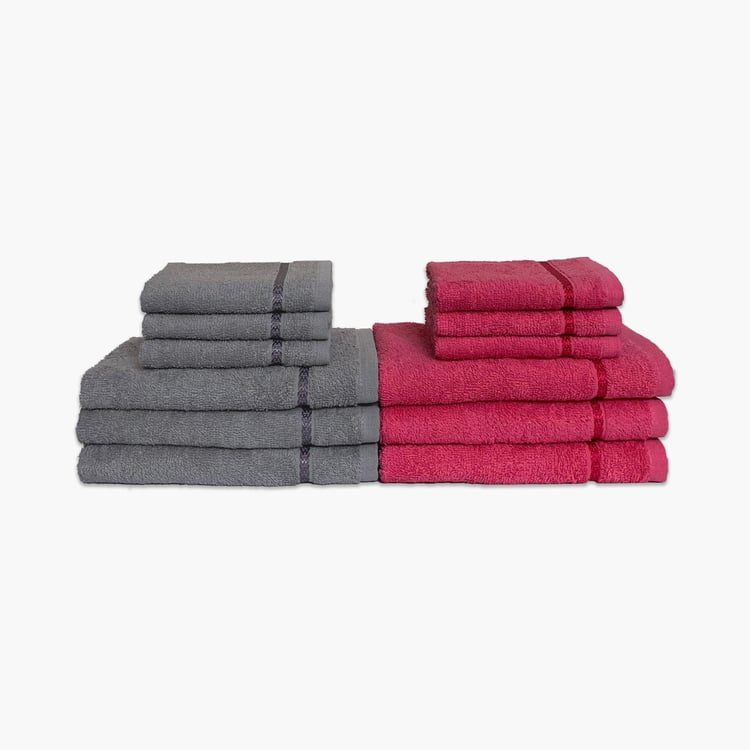 SPACES Seasons Best Qd Cotton Hand & Face Towels, Grey & Coral - 71x41 cm