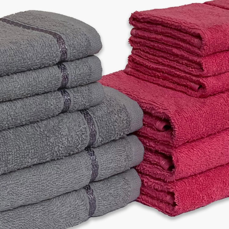 SPACES Seasons Best Qd Cotton Hand & Face Towels, Grey & Coral - 71x41 cm