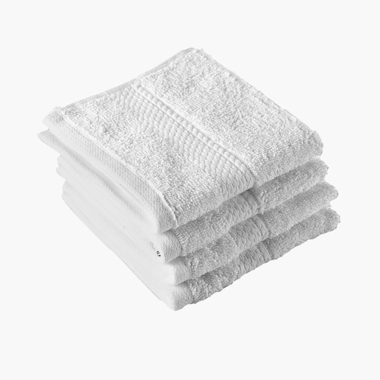 SPACES Colorfas Set of 4 Cotton Textured Face Towel, White - 30x30cm