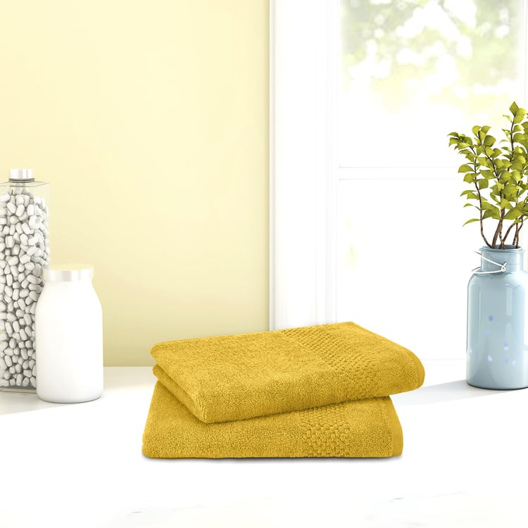 SPACES Swift Dry Cotton Textured Hand Towel, Yellow - 40x60cm