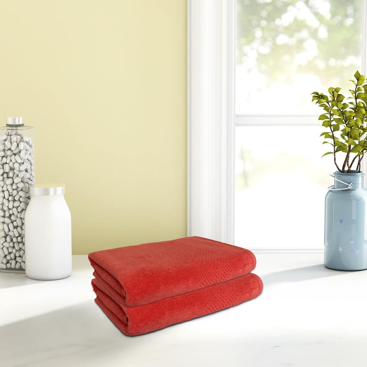 SPACES Swift Dry Cotton Textured Hand Towel, Red - 40x60cm