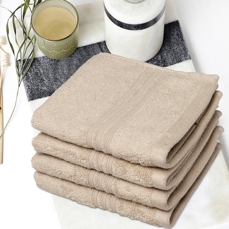 SPACES Swift Dry Set of 4 Cotton Textured Face Towel, Brown - 30x30cm