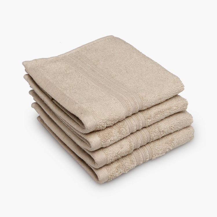 SPACES Swift Dry Set of 4 Cotton Textured Face Towel, Brown - 30x30cm